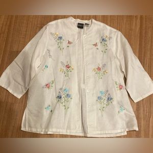 Erika White Floral Linen Top - Size L